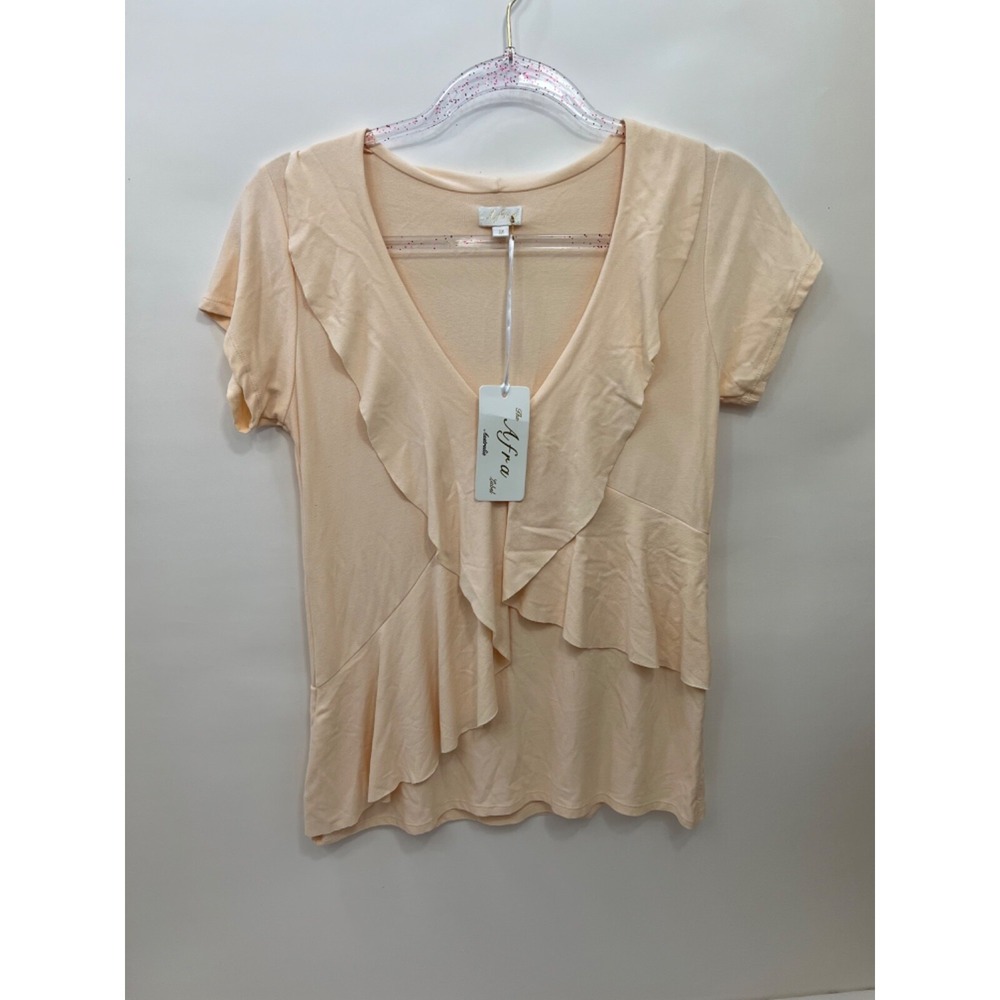 The‎ Afra Label - Body Fit Top Stretch w Ruffles Australia Pink Womens Sz M NWT